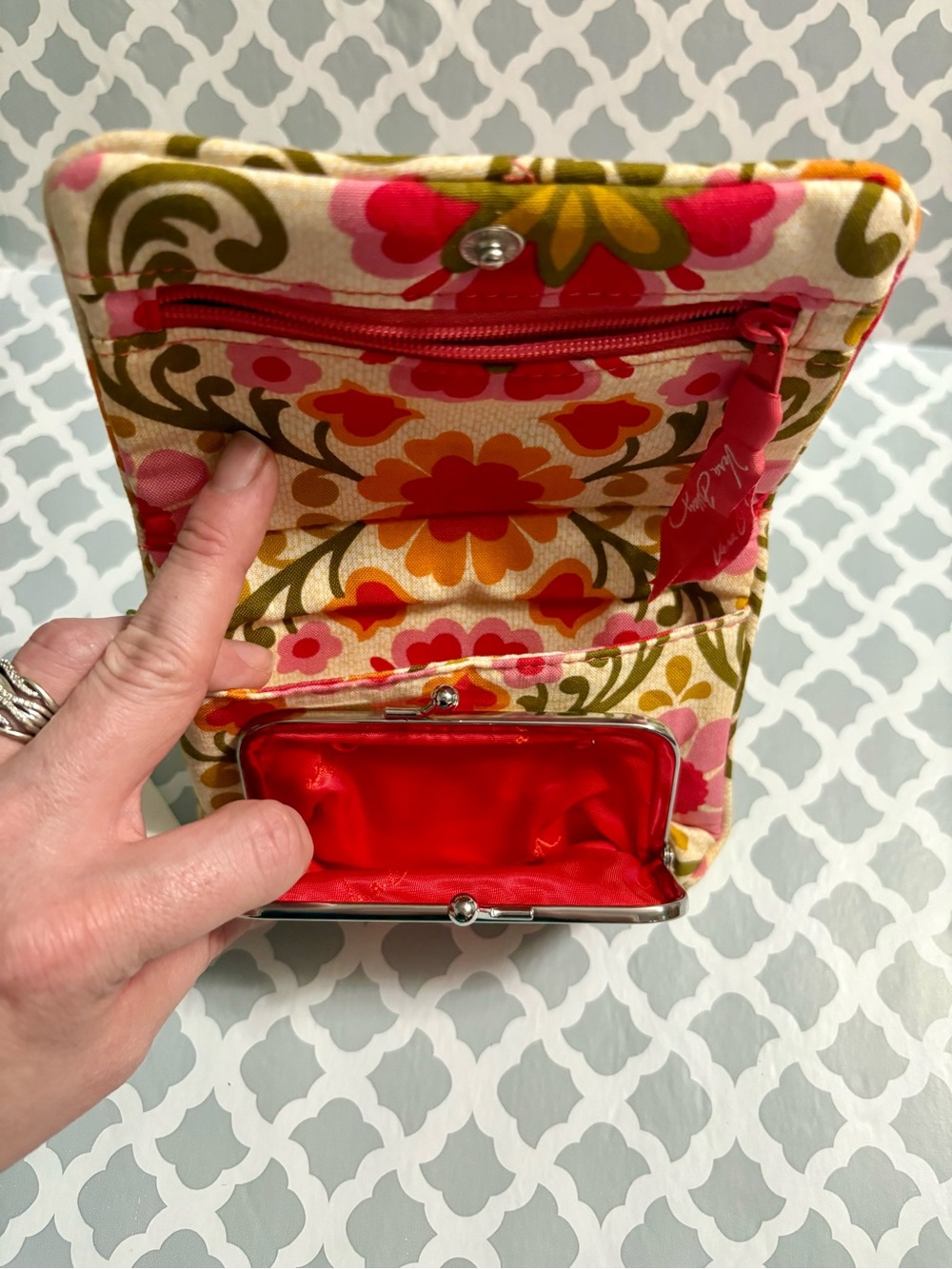 Vera Bradley Floral Quilted Wristlet in Pink, Red, Green and Cream - Picture 3 of 7